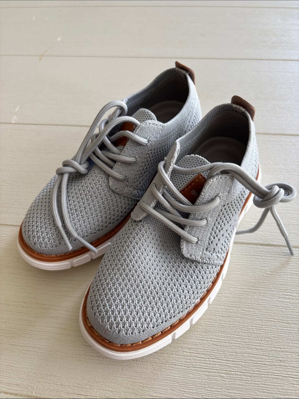 Kids Bruno Mars Grey Knit Dress Shoes with Brown Trim